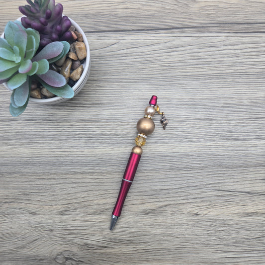 Maroon and Gold Seashell, Acrylic Bubblegum Ballpoint Black Ink Pen