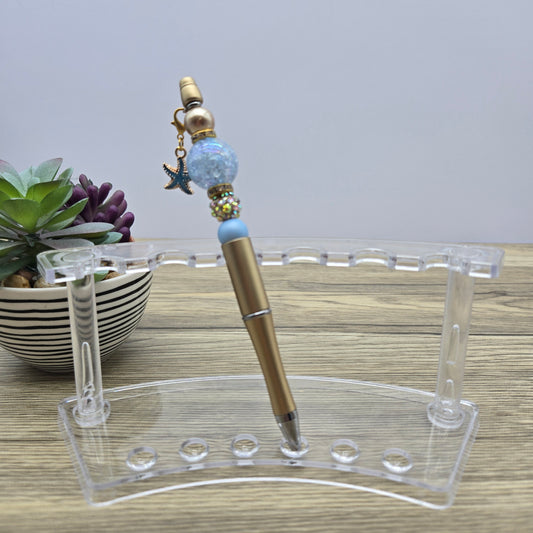 Blue and Gold Starfish, Acrylic Bubblegum Ballpoint Black Ink Pen