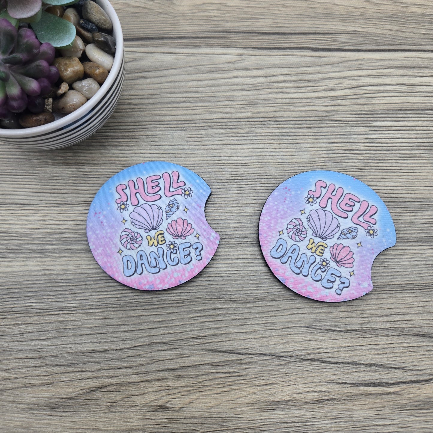 Shell We Dance, Set of 2 Neoprene Car Coasters