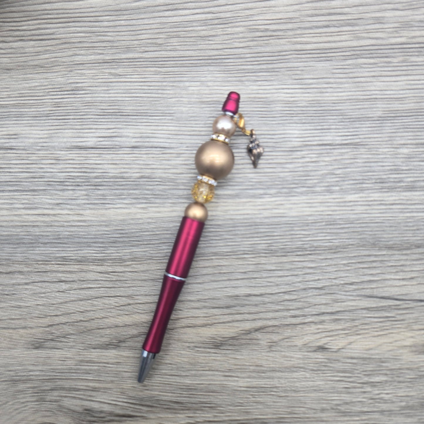 Maroon and Gold Seashell, Acrylic Bubblegum Ballpoint Black Ink Pen