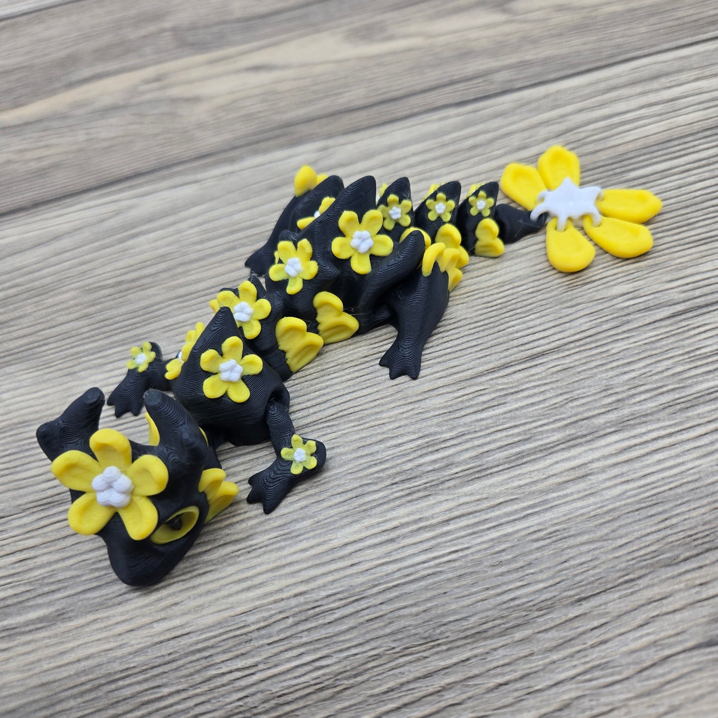 Tiny Flowers Dragon- Yellow Flowers, Black Dragon