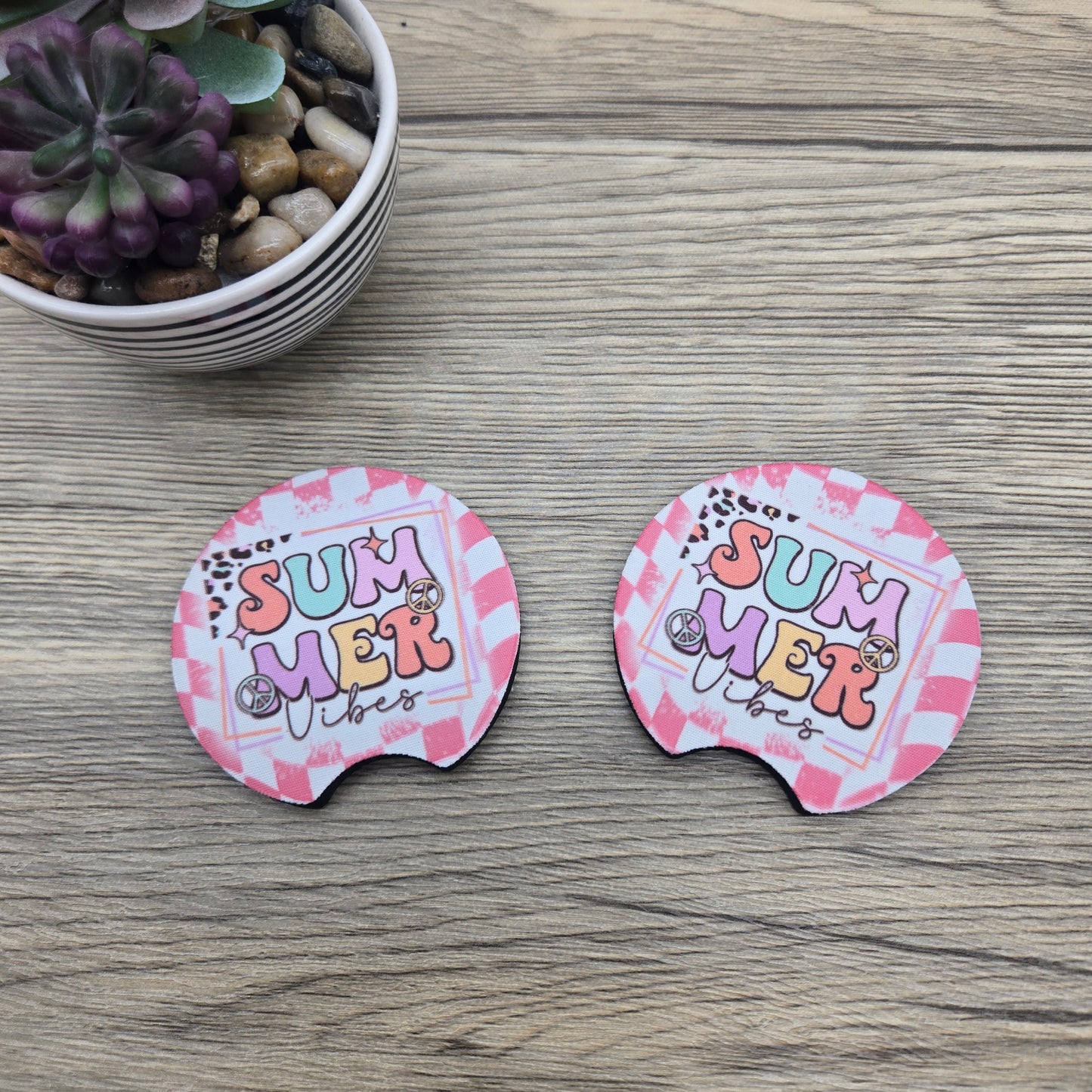 Summer Vibes, Set of 2 Neoprene Car Coasters