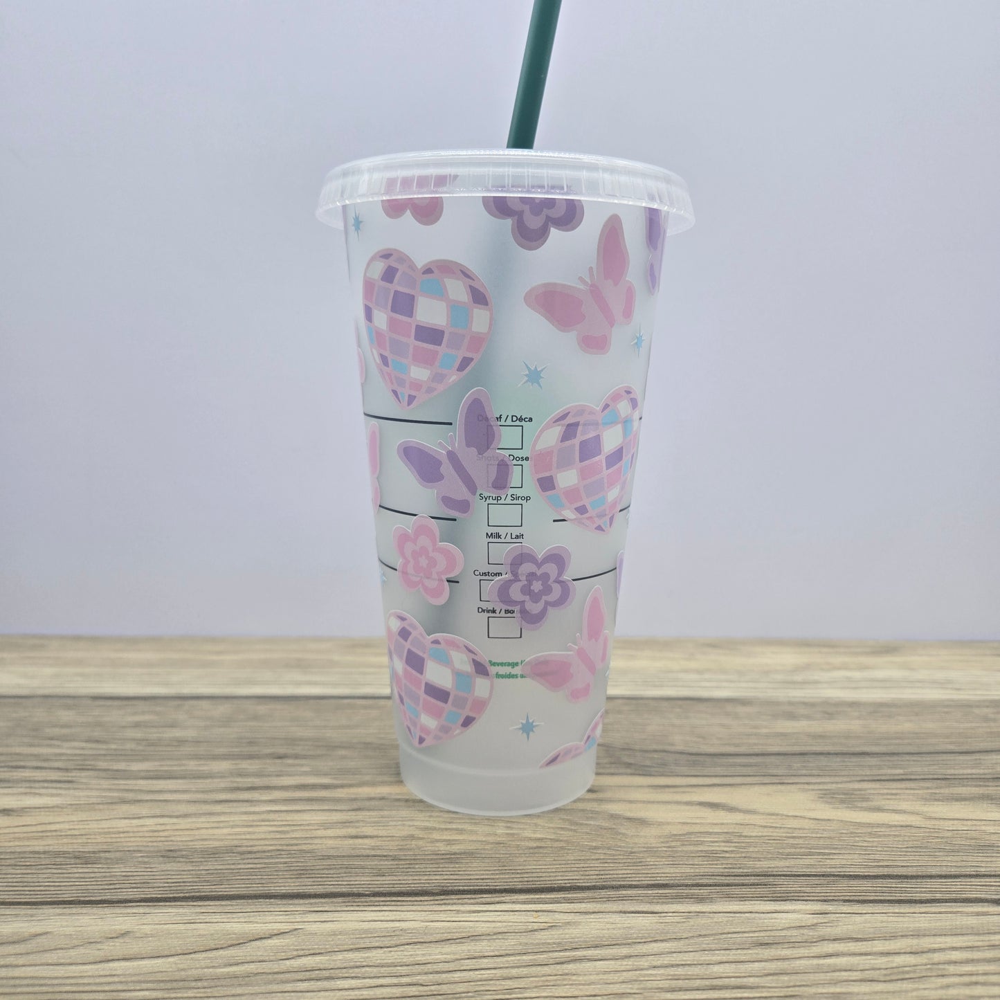 Spring Disco Hearts, Butterflies and Flowers Cup, Starbucks Cold Cup with Straw