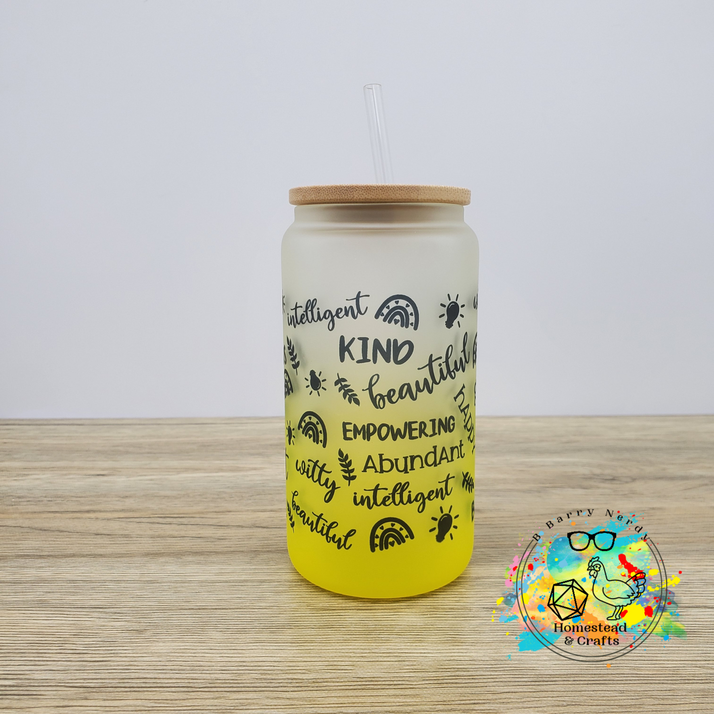 Word Affirmations, 16oz Sublimated Glass Can