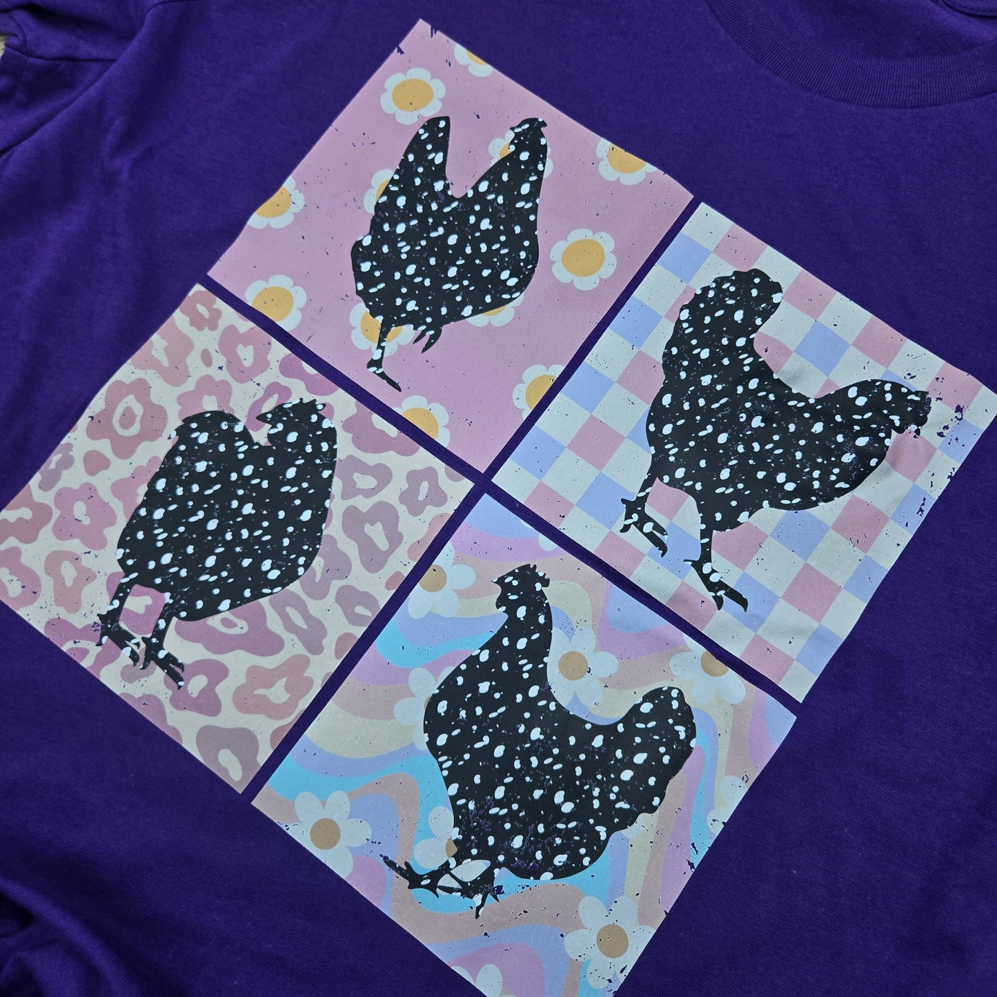 Retro Pastel Chicken Squares DTF Shirt, Crew Neck, or Hoodie