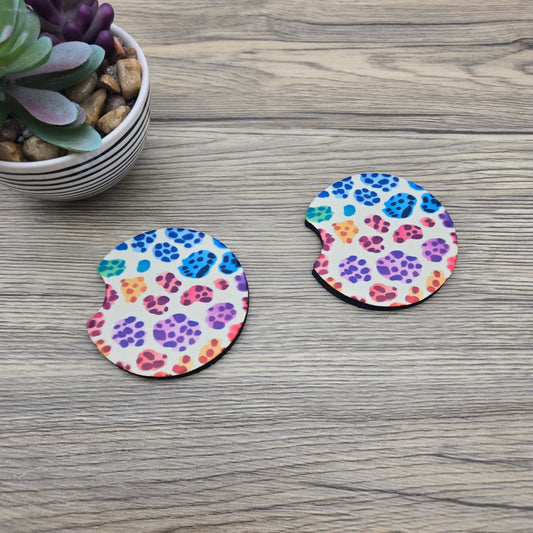 Rainbow Cheetah Print, Set of 2 Neoprene Car Coasters