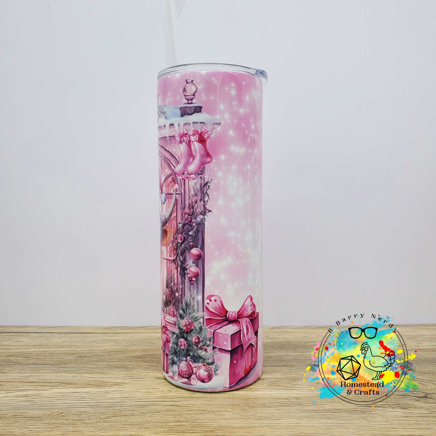 Pink Christmas Cow, 20oz Sublimated Steel Tumbler