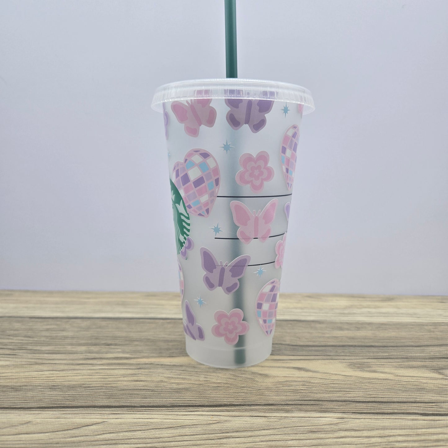 Spring Disco Hearts, Butterflies and Flowers Cup, Starbucks Cold Cup with Straw