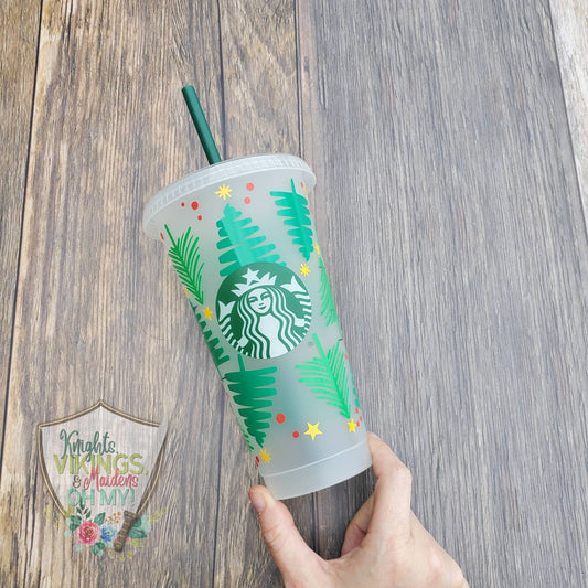 Christmas Tree Cup, Starbucks Cold Cup with Straw