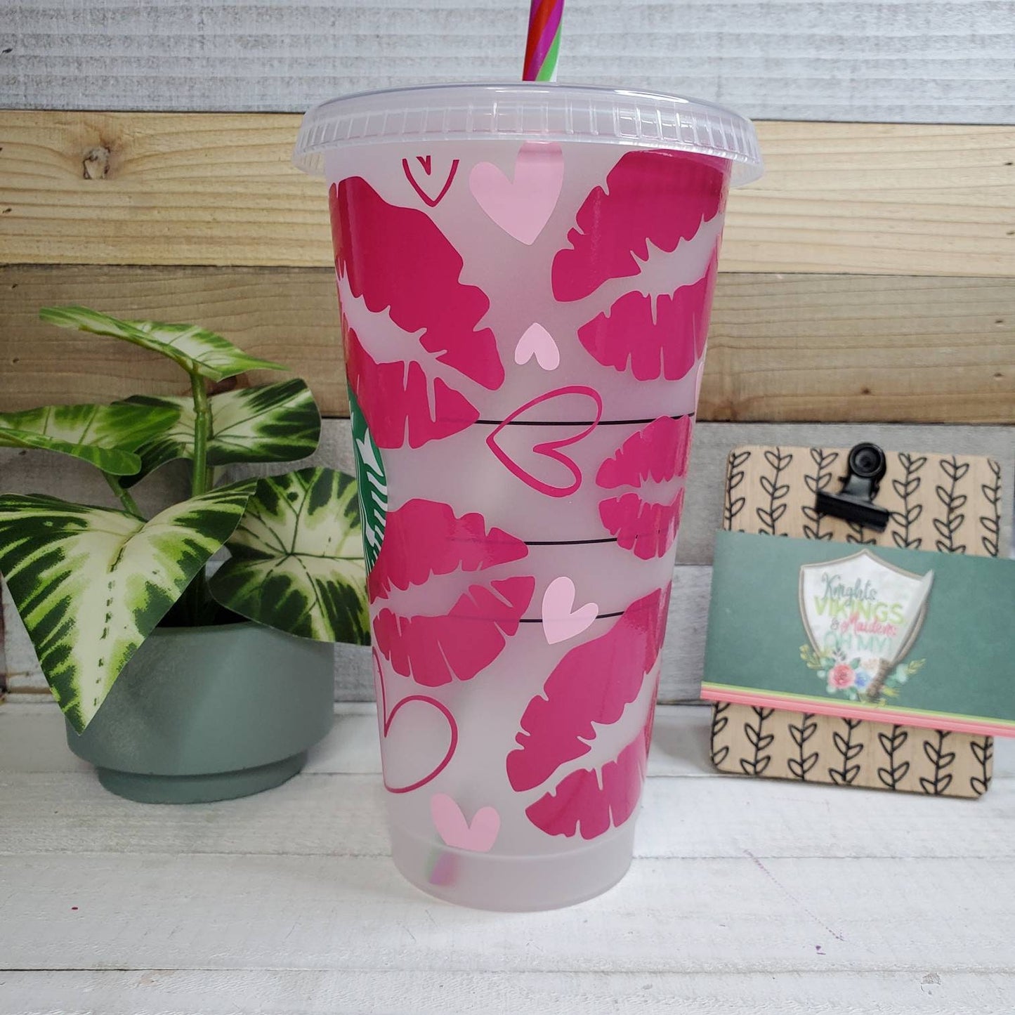 Lips and Hearts Cup, Starbucks Cold Cup with Straw