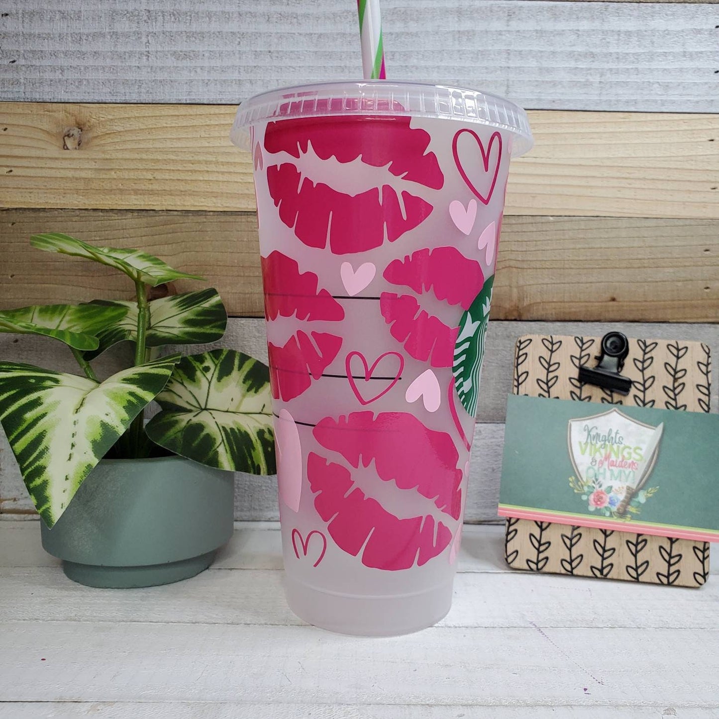 Lips and Hearts Cup, Starbucks Cold Cup with Straw