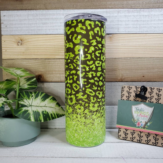 Lime Green Cheetah, Leopard, 20oz Sublimated Steel Tumbler