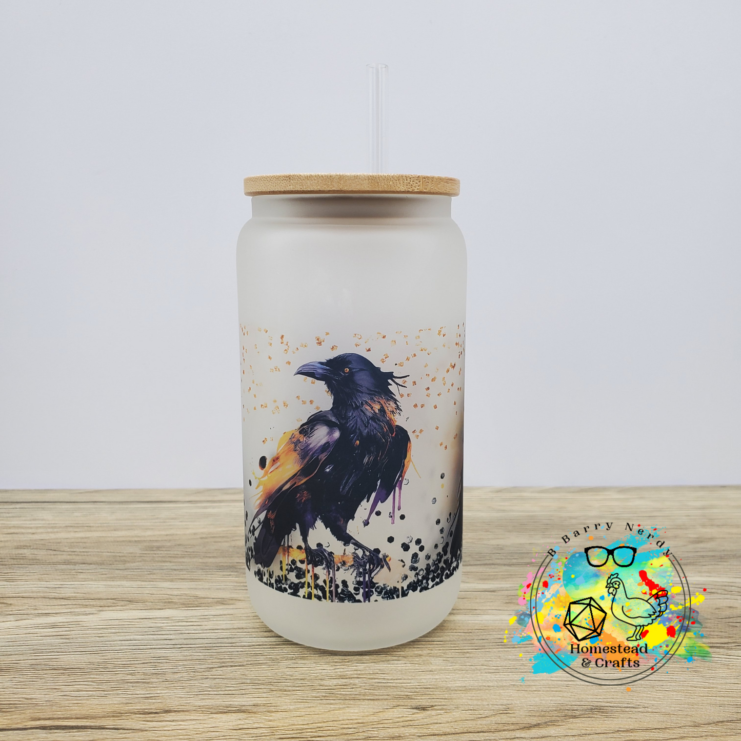 Artistic Raven/Crow, 16oz Sublimated Glass Can