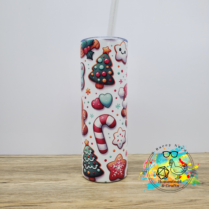 Cute Christmas Cookies on White, 20oz Sublimated Steel Tumbler