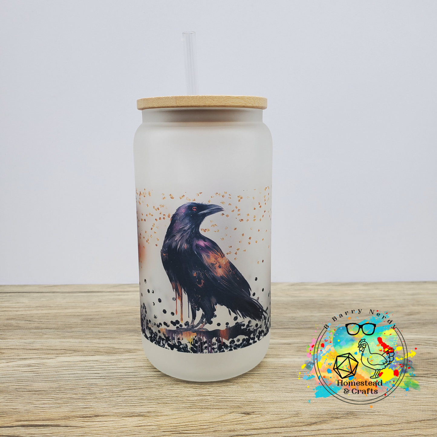 Artistic Raven/Crow, 16oz Sublimated Glass Can