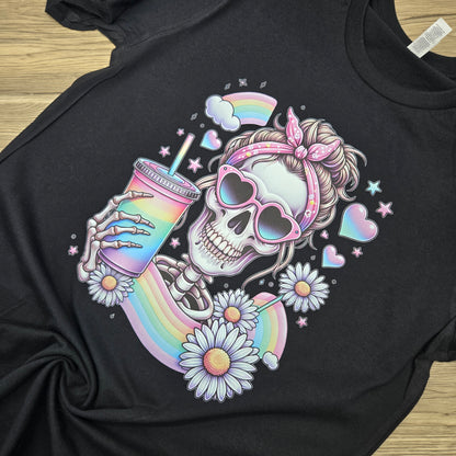 Rainbow Girl Coffee Skeleton DTF Shirt, Crew Neck, or Hoodie