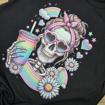 Rainbow Girl Coffee Skeleton DTF Shirt, Crew Neck, or Hoodie