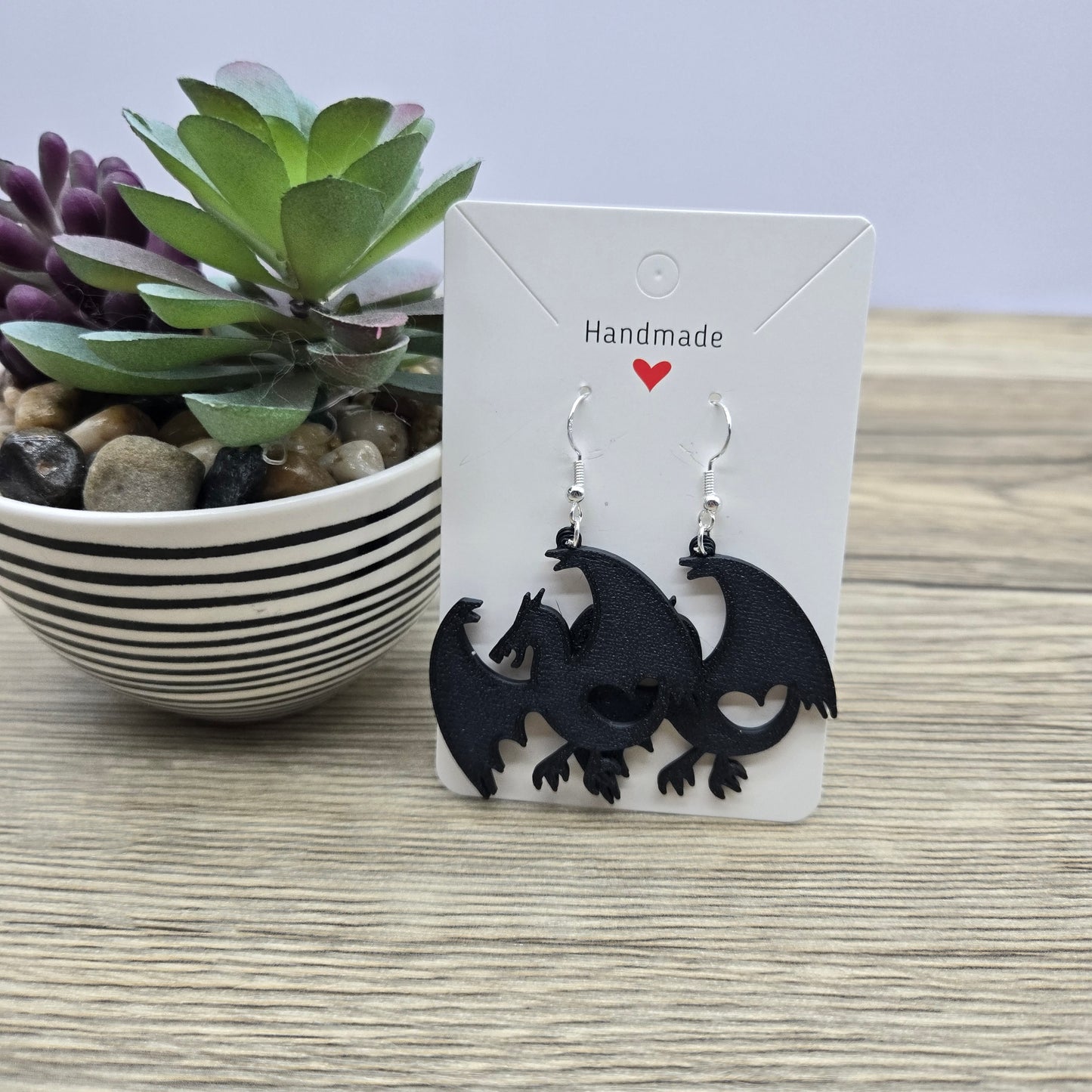 3D Printed Black Dragon Earrings