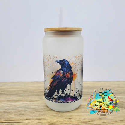 Artistic Raven/Crow, 16oz Sublimated Glass Can