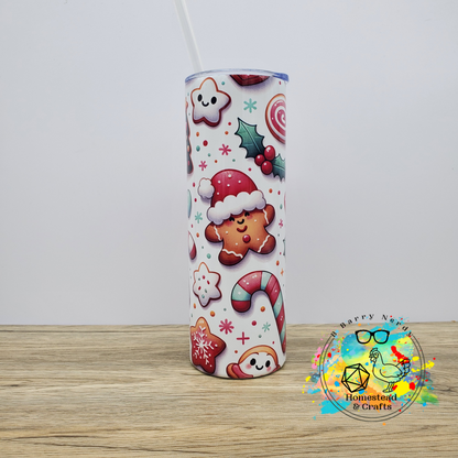 Cute Christmas Cookies on White, 20oz Sublimated Steel Tumbler