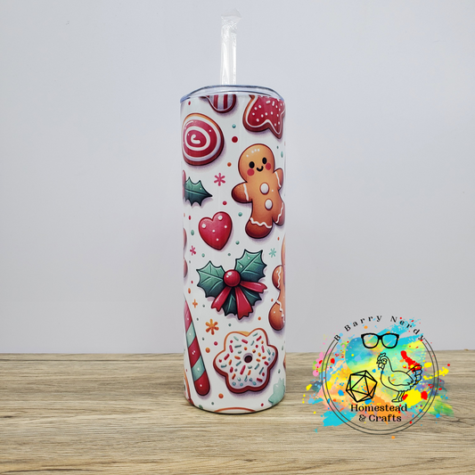 Cute Christmas Cookies on White, 20oz Sublimated Steel Tumbler