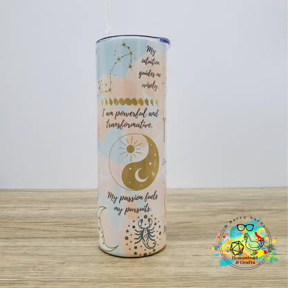 Zodiac Description Saying, 20 oz Sublimated Steel Tumbler