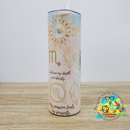 Zodiac Description Saying, 20 oz Sublimated Steel Tumbler