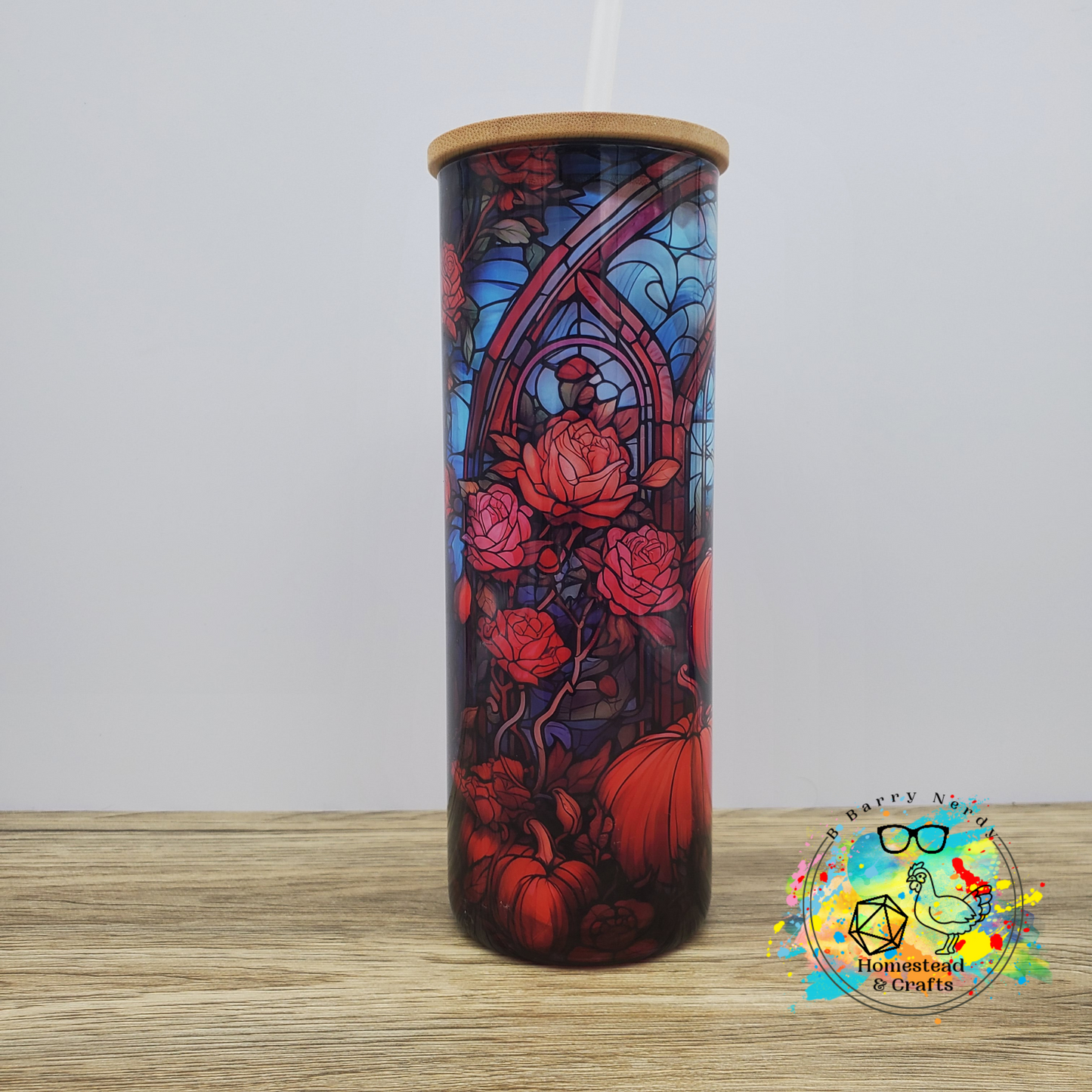 Pumpkin Stain Glass, 25oz Sublimated Glass Can