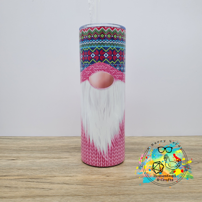 Pink Sweater Gnome, 20oz Sublimated Steel Tumbler