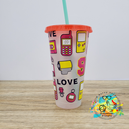 90s, Vinyl Cold Cup with a Straw