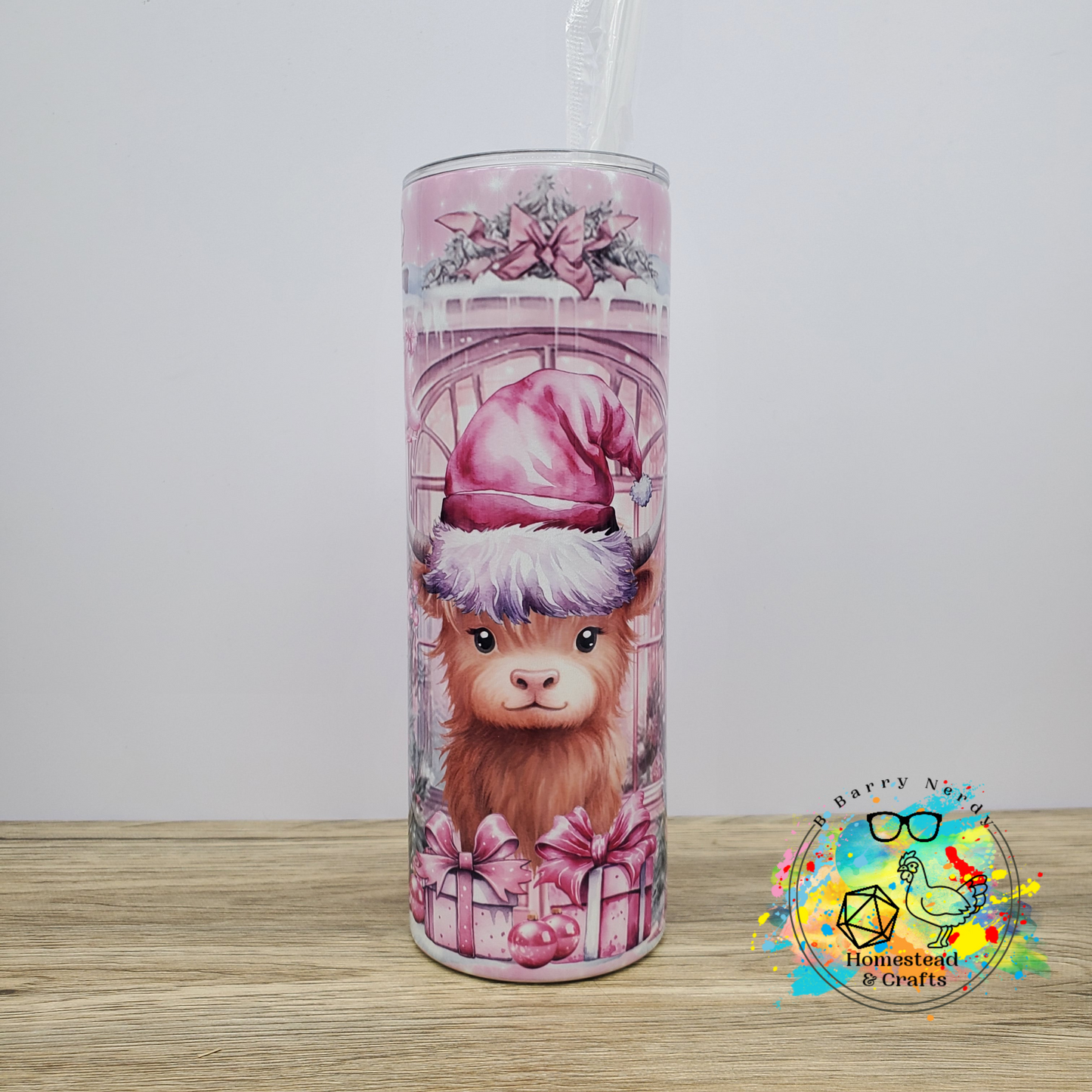 Pink Christmas Cow, 20oz Sublimated Steel Tumbler