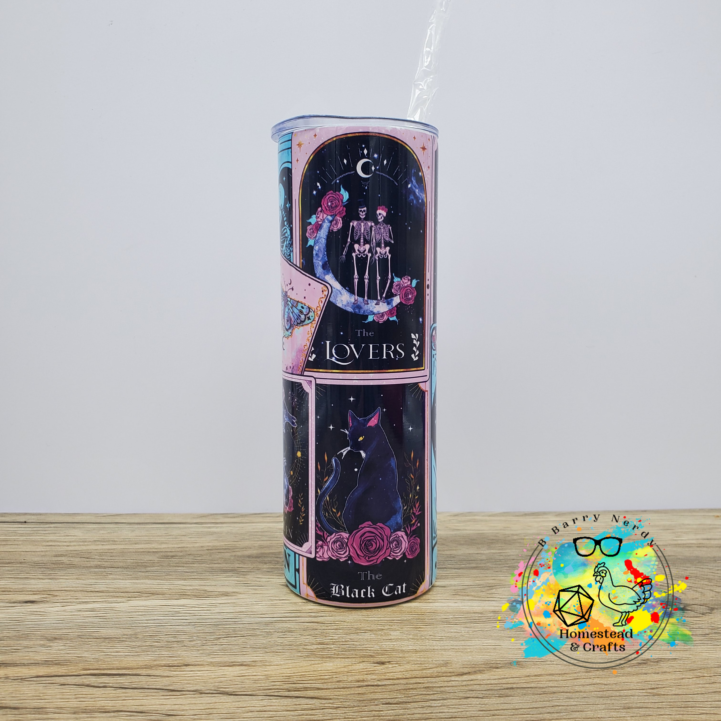 Turquoise and Pink Tarot, 20 oz Sublimated Steel Tumbler