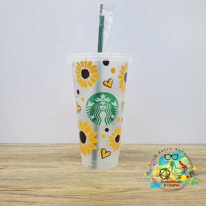 Love Sunflowers, 24oz Starbucks Cold Cup with Straw