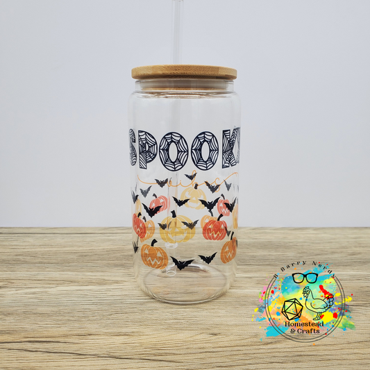 Spooky Bats and Pumpkins, 16oz Sublimated Glass Can