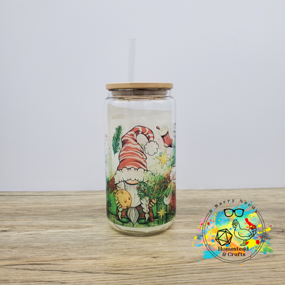 Christmas Gnomes, 16 oz Glass Can Cup