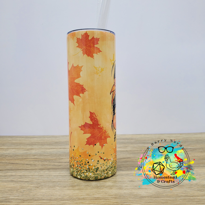 Fall Vibes Messy Bun with Floral Vibes, 20 oz Sublimated Steel Tumbler