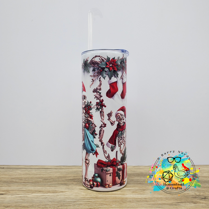 Festive Christmas Skeletons, 20oz Sublimated Steel Tumbler