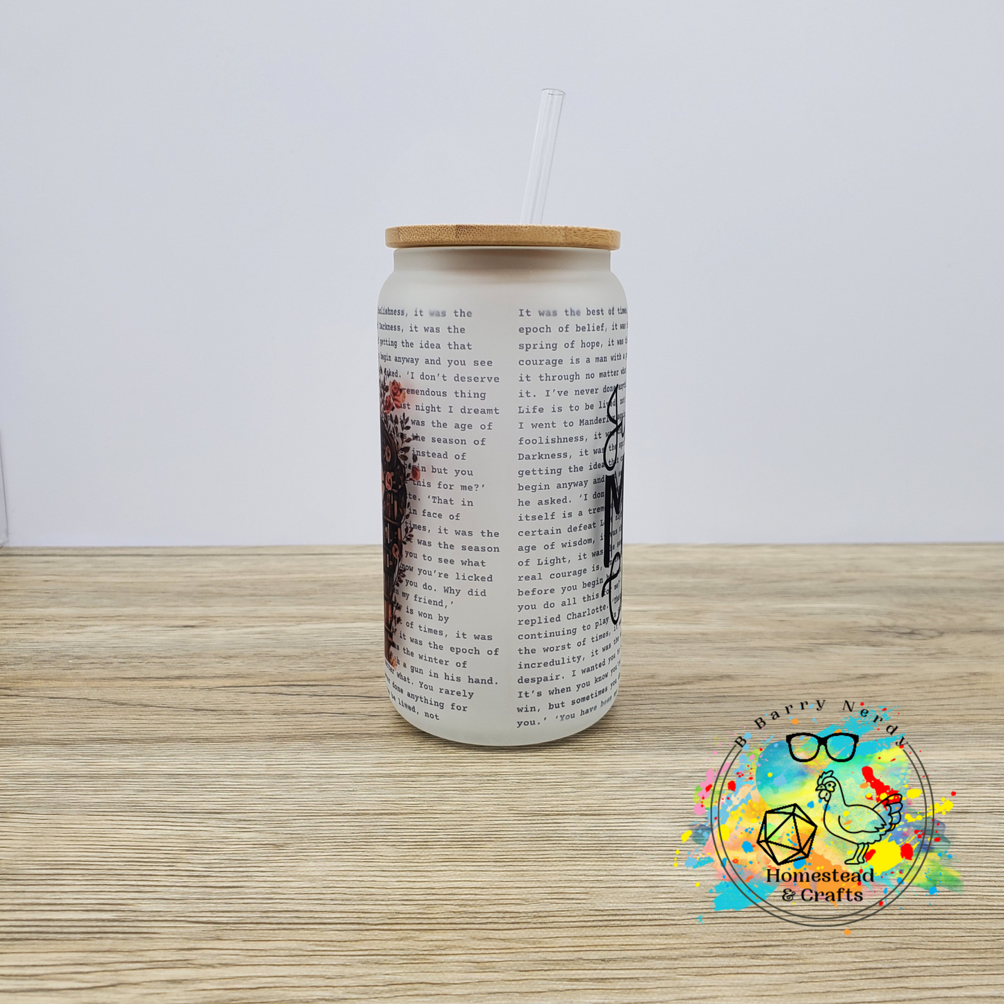 Just One More Chapter with Words Background, 16oz Sublimated Glass Can