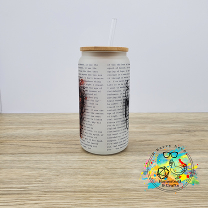 Just One More Chapter with Words Background, 16oz Sublimated Glass Can