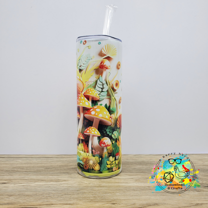 Colorful 3d Mushrooms , 20 oz Sublimated Steel Tumbler