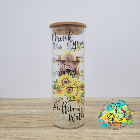 Drink Your Heiffen Water Tracker, 25oz Sublimated Glass Can