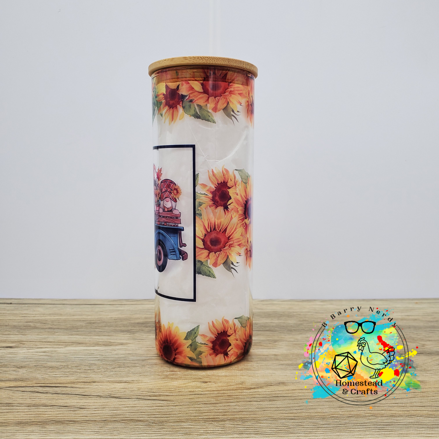 Gnome Trucks in the Fall, 25oz Sublimated Glass Can