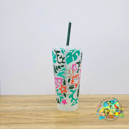 Tropical Hibiscus and Monstera, 24oz Starbucks Cold Cup with Straw