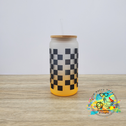 Retro Ghost Checkerboard, 16oz Sublimated Glass Can