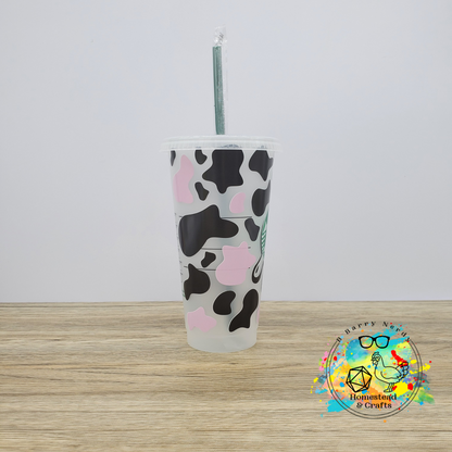 Udderly Cow, 24oz Starbucks Cold Cup with Straw