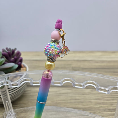Pastel Rainbow , Acrylic Bubblegum Ballpoint Black Ink Pen