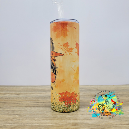 Fall Vibes Messy Bun with Floral Vibes, 20 oz Sublimated Steel Tumbler