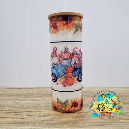 Gnome Trucks in the Fall, 25oz Sublimated Glass Can