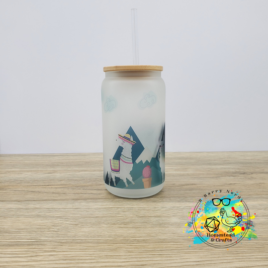 Llama Mountains, 16oz Sublimated Glass Can