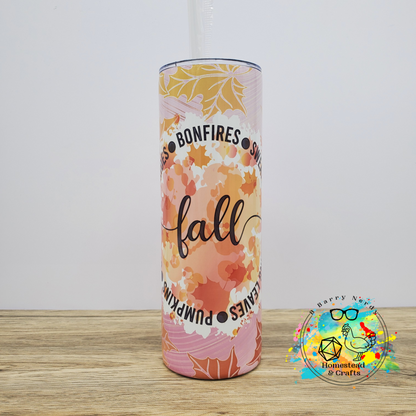 Fall Leaves, Word Circle, 20oz Sublimated Steel Tumbler